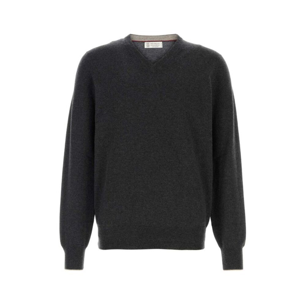 Brunello Cucinelli Men Charcoal Cashmere Sweater